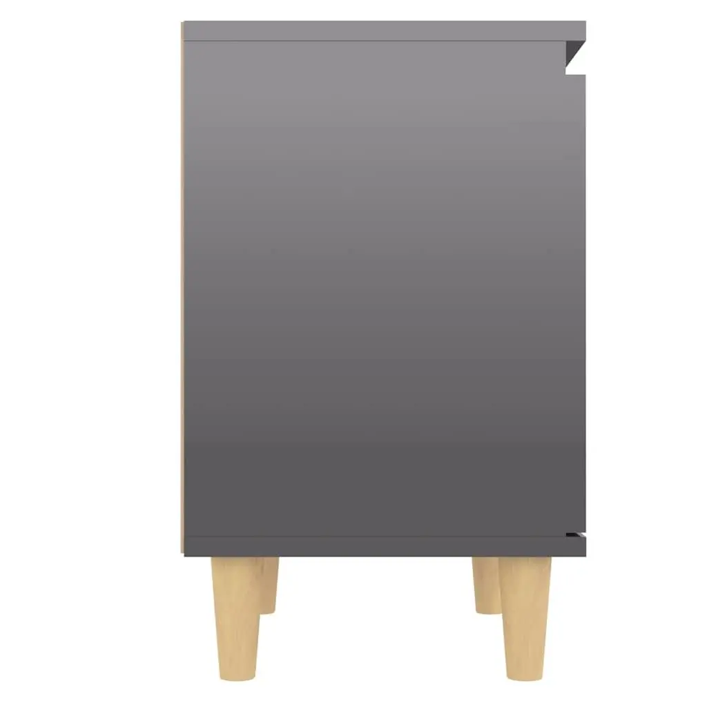 Bedside Table Grey High Gloss Nightstand Cabinet Wooden Legs Storage Compartment