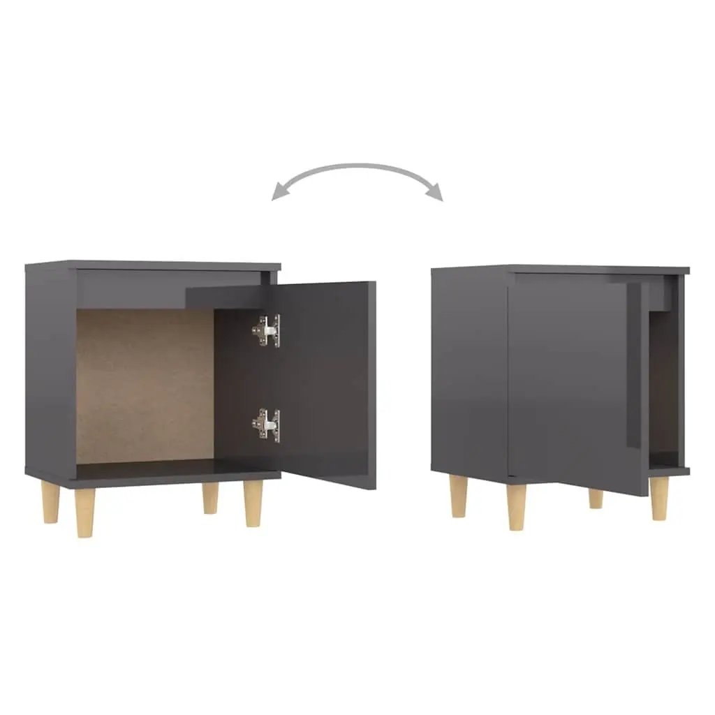 Bedside Table Grey High Gloss Nightstand Cabinet Wooden Legs Storage Compartment