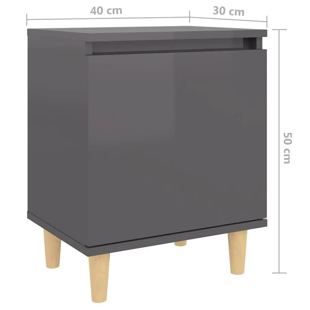 Bedside Table Grey High Gloss Nightstand Cabinet Wooden Legs Storage Compartment
