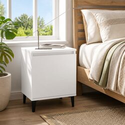 Compact White Nightstand with Metal Legs - 40x30x50cm