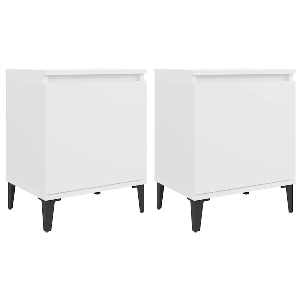 Bedside Table White Metal Legs Nightstand Cabinet Storage Compartment 40x30x50cm