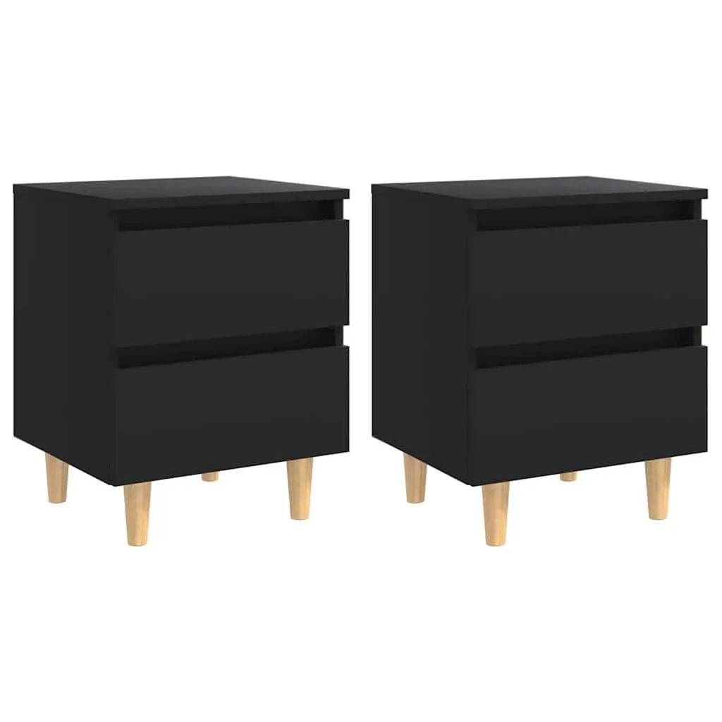 Bedside Table Black 2-Piece Set with Drawers Storage Cabinet Nightstand