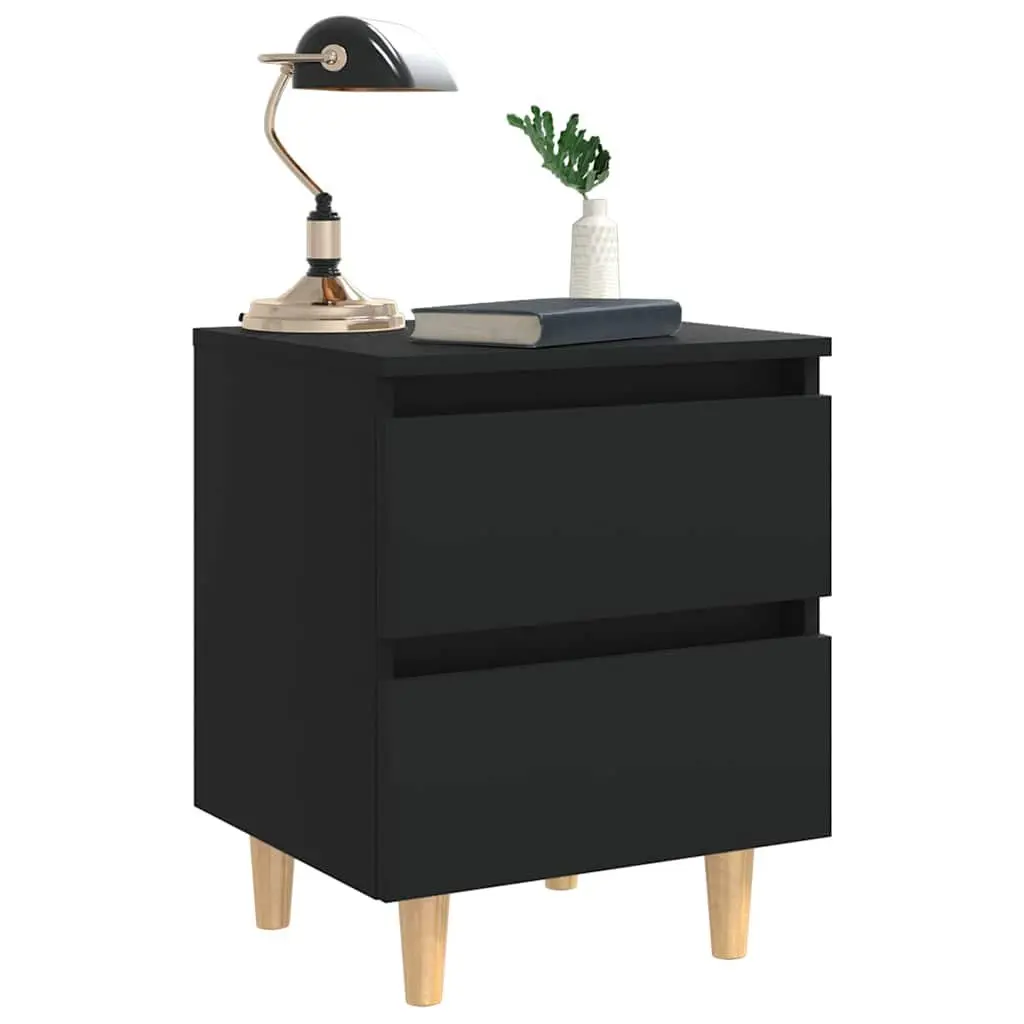 Bedside Table Black 2-Piece Set with Drawers Storage Cabinet Nightstand