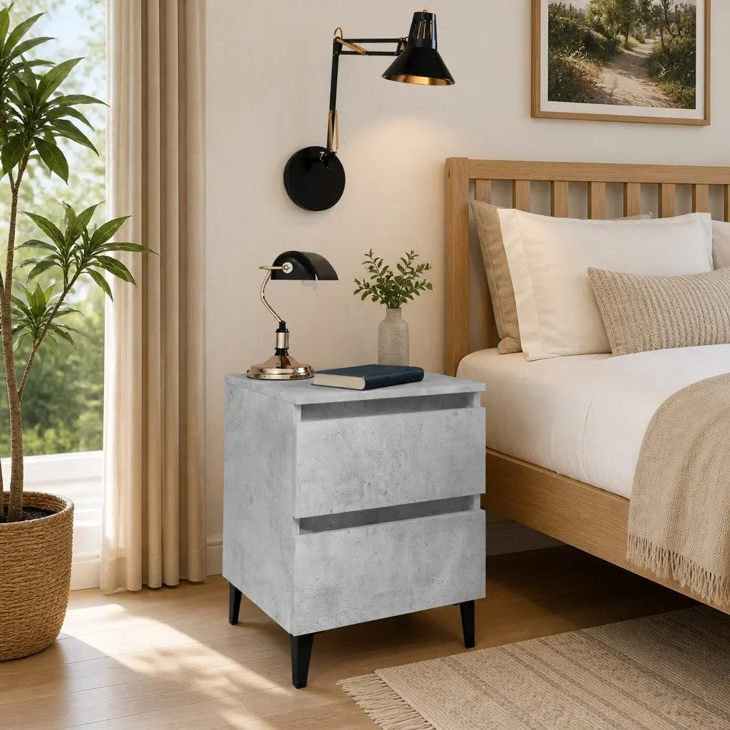 Grey Concrete Bedside Table with Drawers