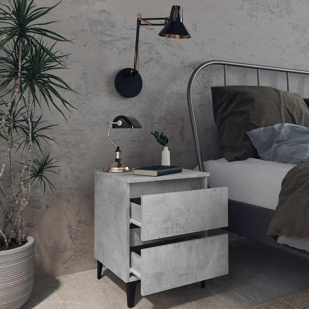 Grey Concrete Bedside Table with Drawers