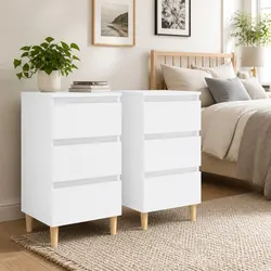 White Bedside Tables: 40x35x69cm with Solid Wood Legs