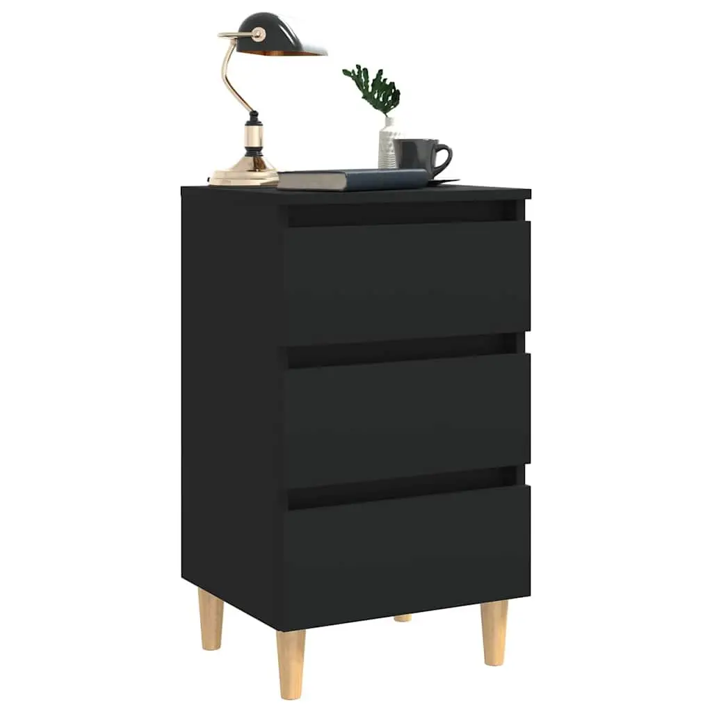 Bedside Tables 2 pcs Black Bed Cabinets Nightstands Solid Wood Legs 40x35x69cm