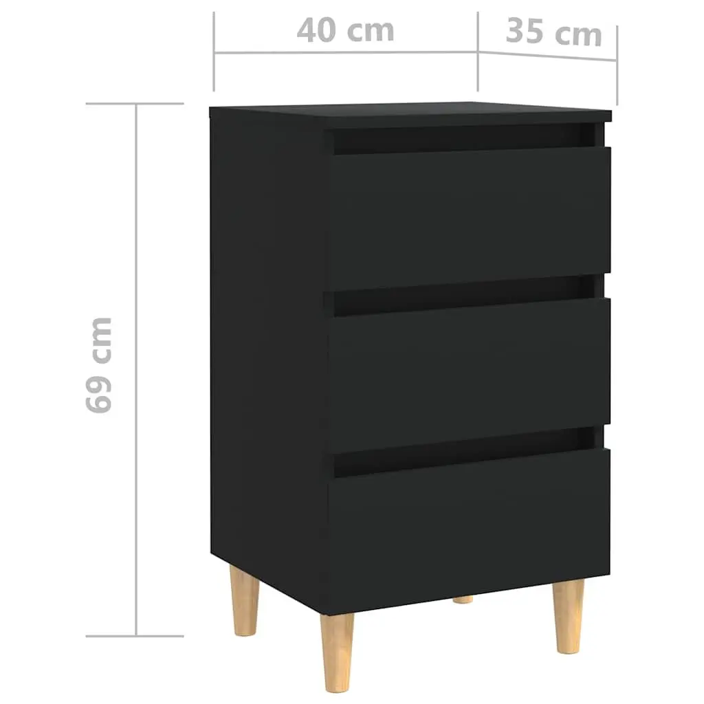 Bedside Tables 2 pcs Black Bed Cabinets Nightstands Solid Wood Legs 40x35x69cm