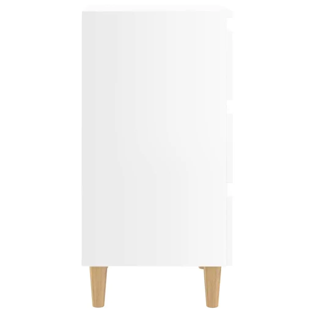 Bedside Tables 2pcs Bed Cabinets High Gloss White Wooden Legs Nightstand