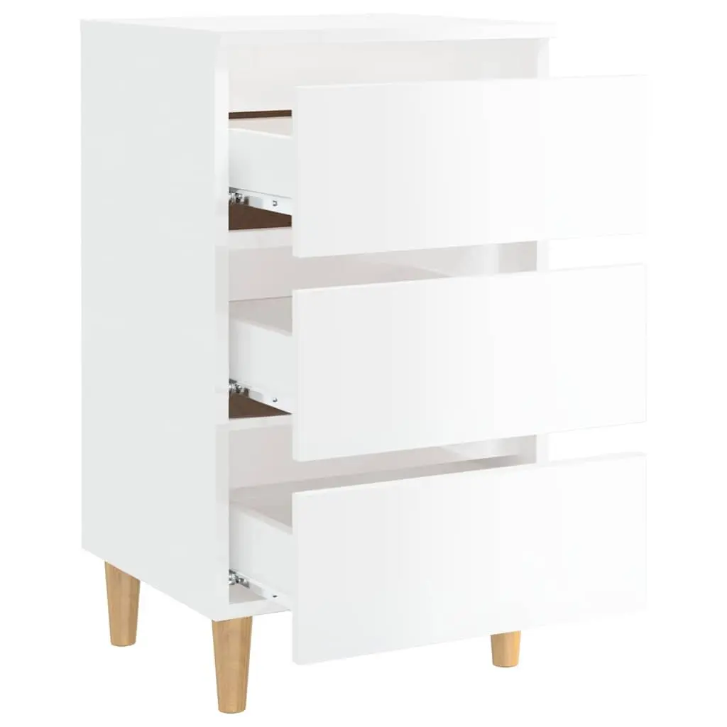 Bedside Tables 2pcs Bed Cabinets High Gloss White Wooden Legs Nightstand