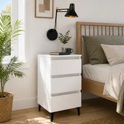 Bedside Table Specifications: 40x35x69cm, Metal Legs, White