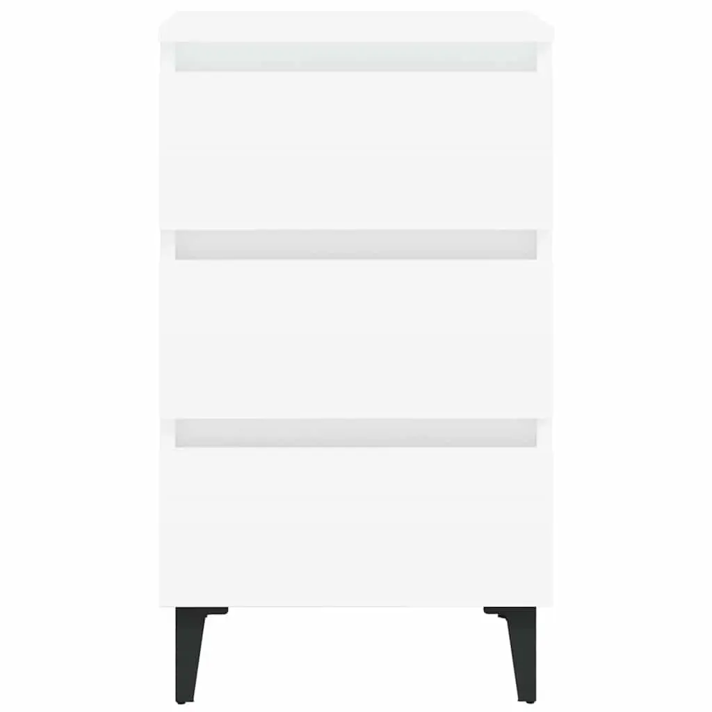 Bedside Table Bed Cabinet White 40x35x69cm Nightstand Metal Legs 3 Drawers