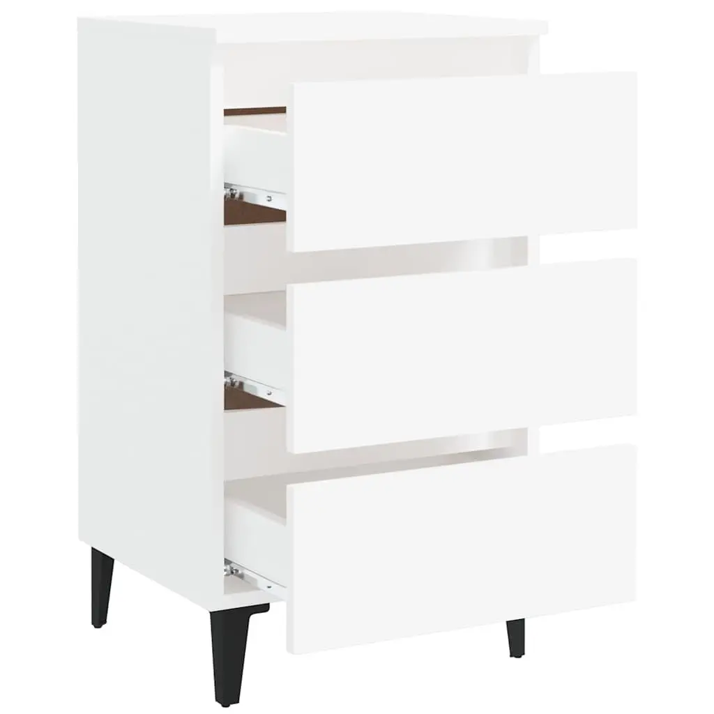 Bedside Table Bed Cabinet White 40x35x69cm Nightstand Metal Legs 3 Drawers
