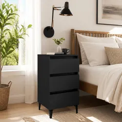 Black Bedside Table with Metal Legs: 40x35x69 cm Dimensions