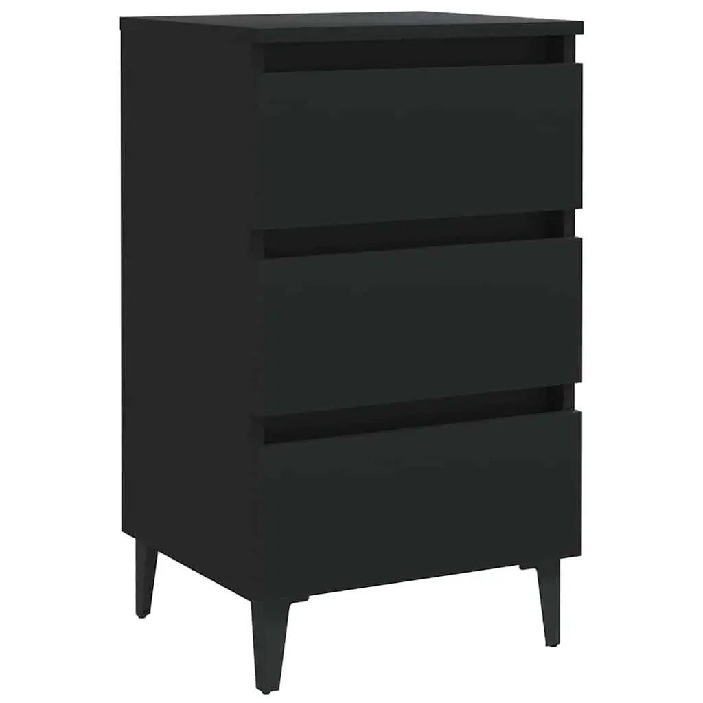 Bedside Cabinet with Metal Legs Black Storage Nightstand Bedroom