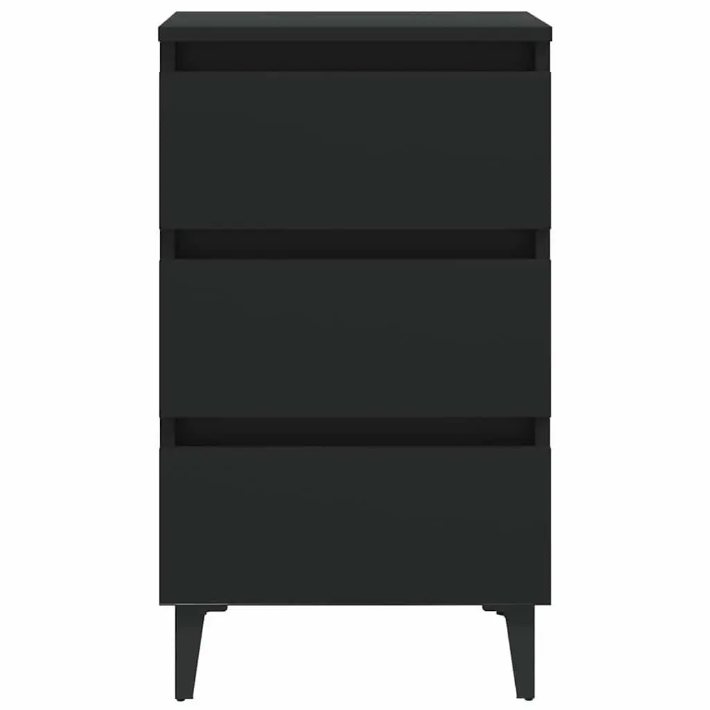 Bedside Cabinet with Metal Legs Black Storage Nightstand Bedroom