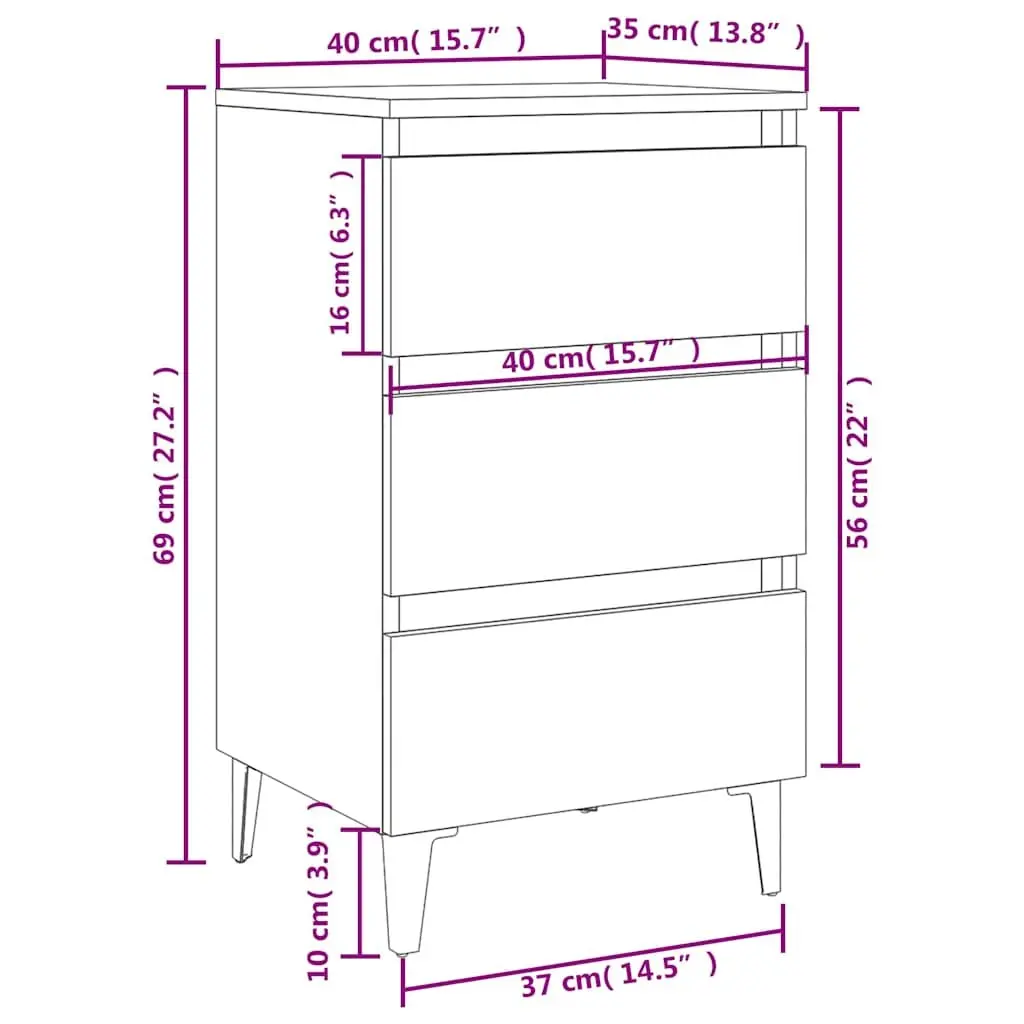 Bedside Cabinet with Metal Legs Black Storage Nightstand Bedroom