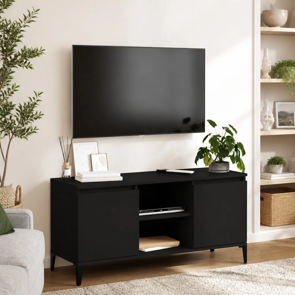 TV Cabinet with Metal Legs Black Industrial Style Living Room Storage Media Unit