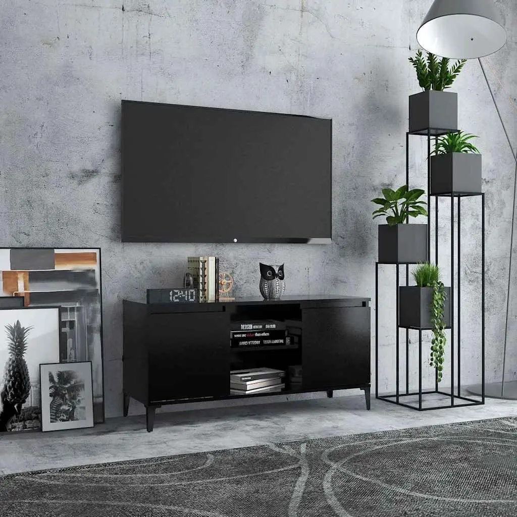 TV Cabinet with Metal Legs Black Industrial Style Living Room Storage Media Unit