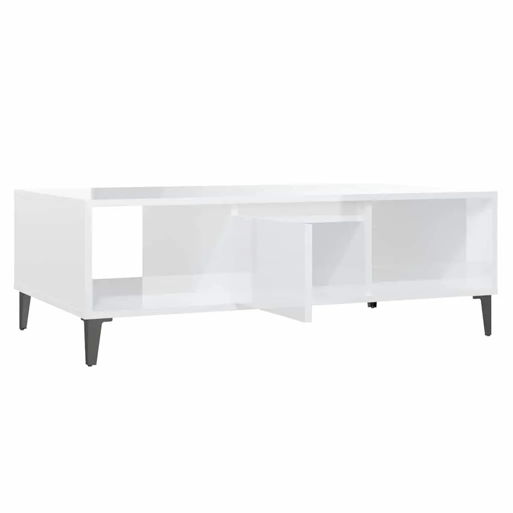Coffee Table White High Gloss Storage Compartment Shelves Living Room Furniture