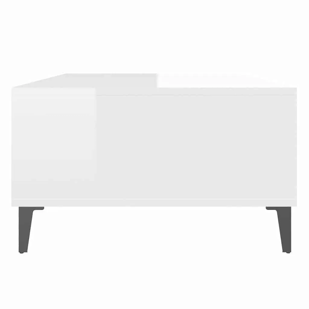 Coffee Table White High Gloss Storage Compartment Shelves Living Room Furniture