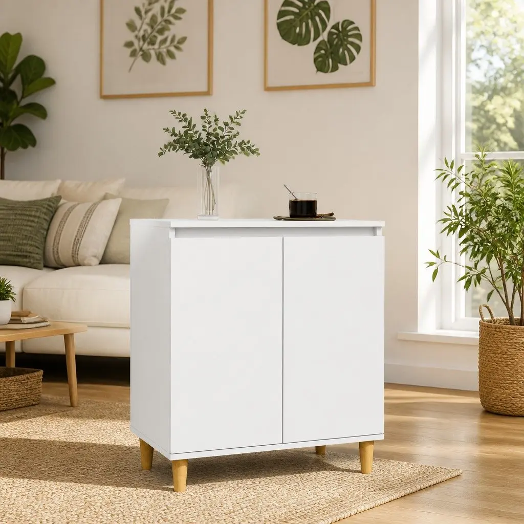 Sideboard for Living Room White 60x35x70cm Engineered Wood with Wood Legs