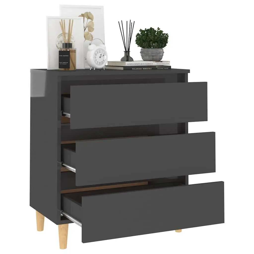 Grey Sideboard Cabinet 3 Drawer Storage Unit Scandinavian Style Buffet Furniture