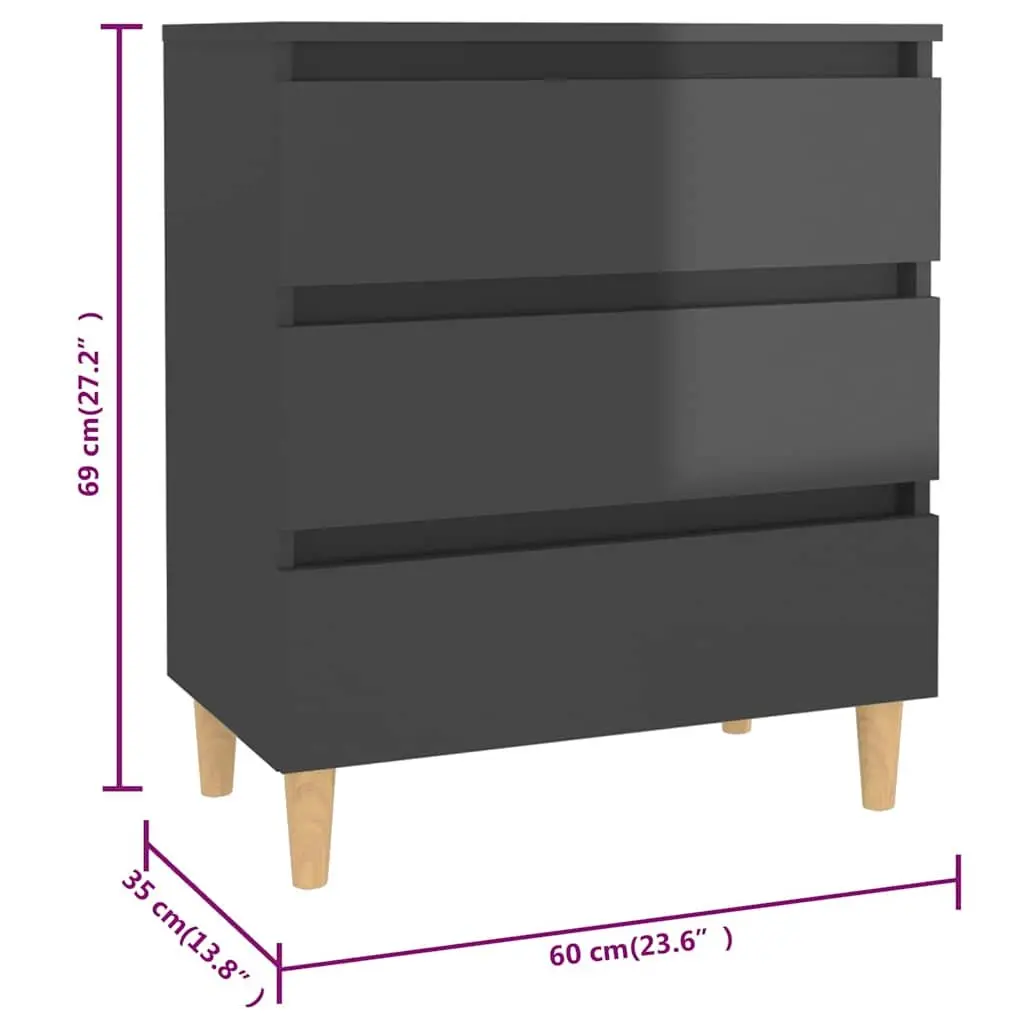 Grey Sideboard Cabinet 3 Drawer Storage Unit Scandinavian Style Buffet Furniture
