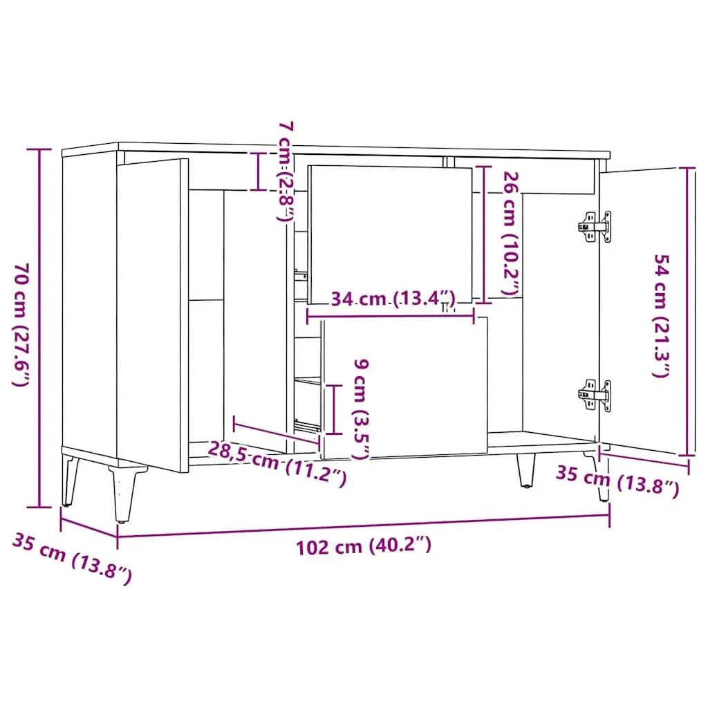 Sideboard for Living Room High Gloss White 102W x 35D x 70H cm