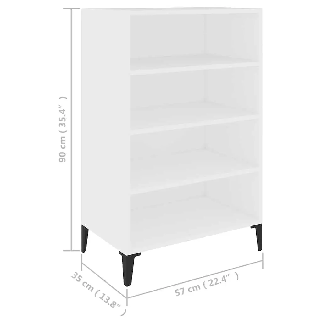 White Sideboard Storage Cabinet 4 Shelf Engineered Wood Living Room Buffet