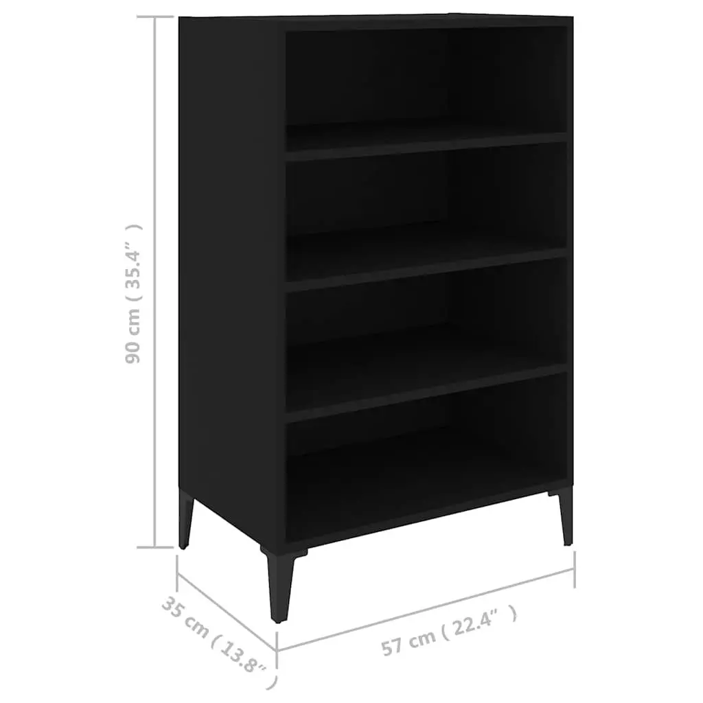 Black Sideboard Cabinet 4 Shelves Living Room Storage Furniture Engineered Wood
