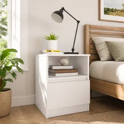 Compact Bedside Table: 40x40x50cm White Storage