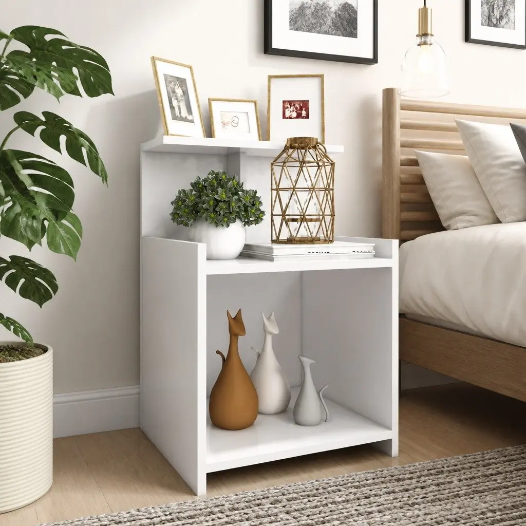 Bedside Tables for Bedroom 2 Piece White Nightstands with 3 Open Shelves