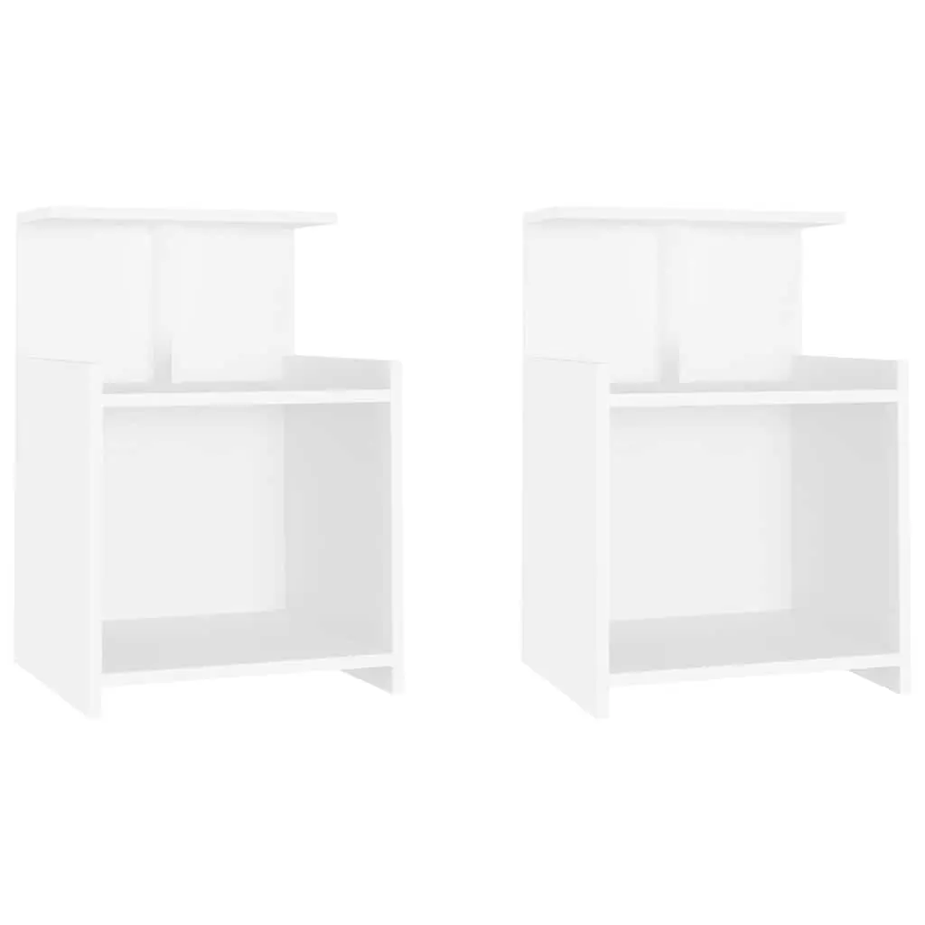 Bedside Tables for Bedroom 2 Piece White Nightstands with 3 Open Shelves