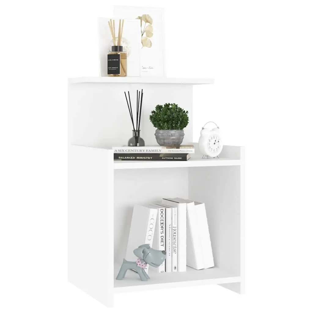 Bedside Tables for Bedroom 2 Piece White Nightstands with 3 Open Shelves