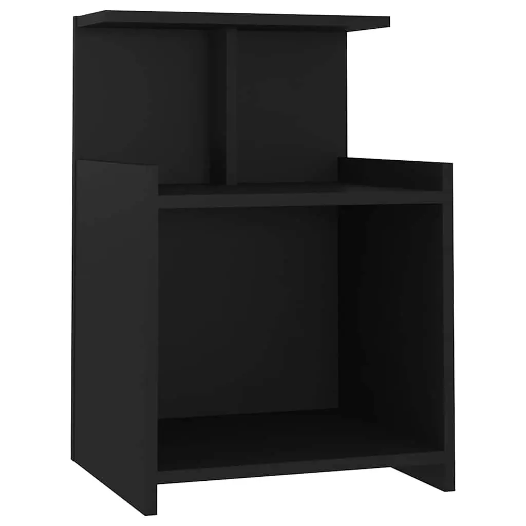 Bedside Tables Bedroom 40 x 35 x 60 cm Black 2 Piece Open Shelves Storage Side Cabinet