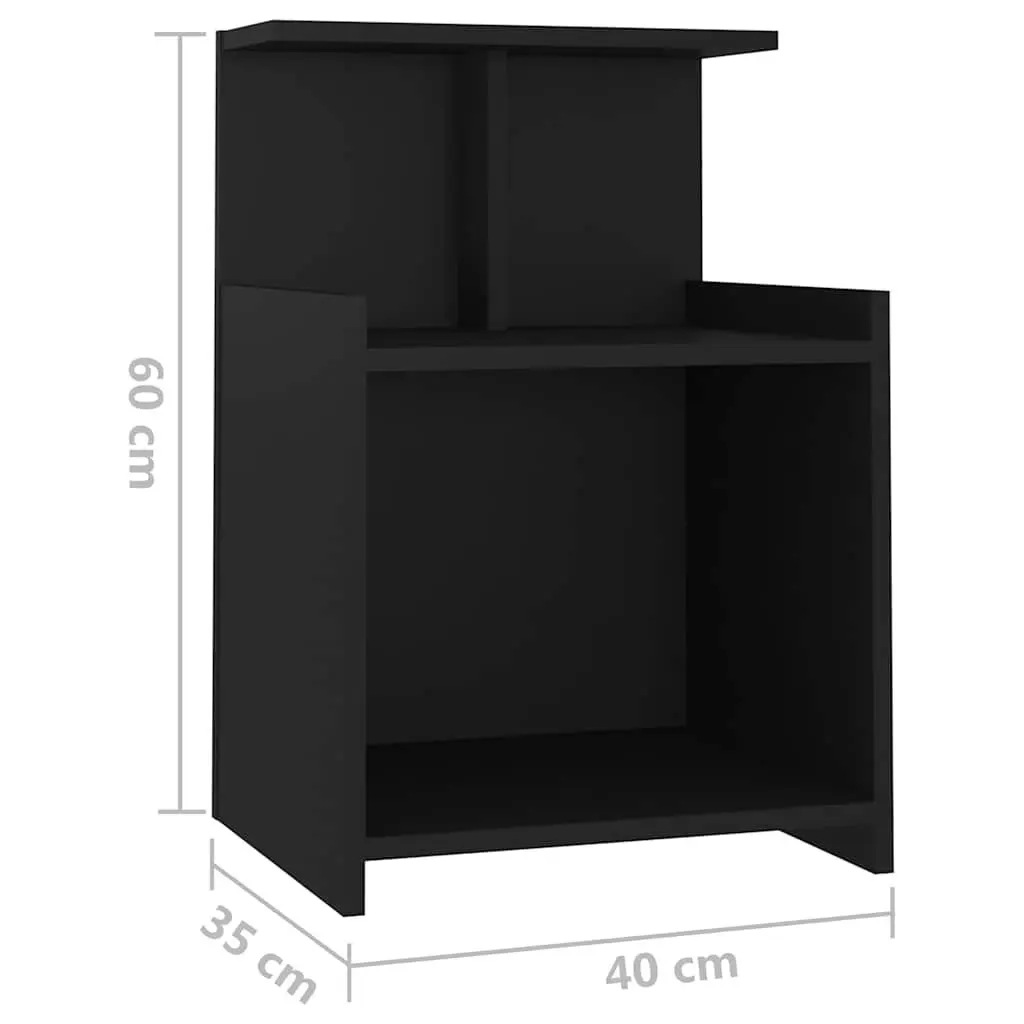 Bedside Tables Bedroom 40 x 35 x 60 cm Black 2 Piece Open Shelves Storage Side Cabinet