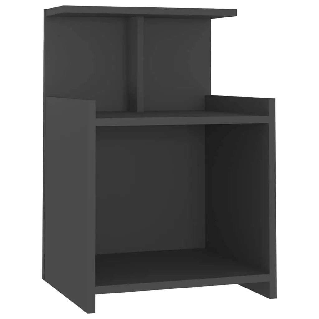 Bedside Table Grey Bedroom 40x35x60cm Nightstand with 3 Open Shelves