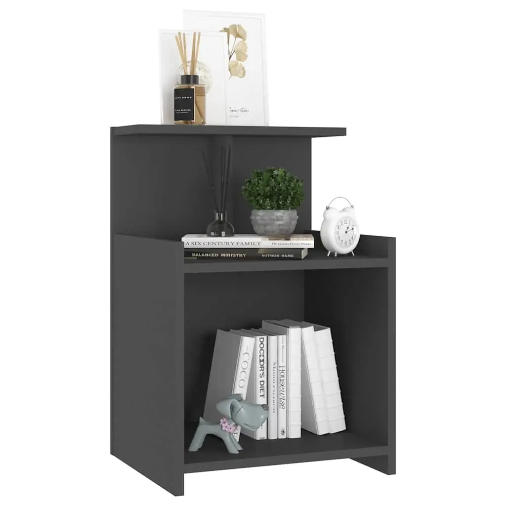 Bedside Table Grey Bedroom 40x35x60cm Nightstand with 3 Open Shelves