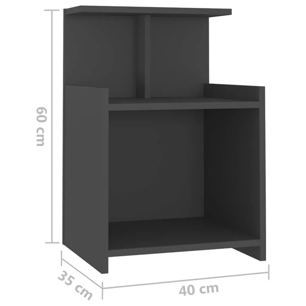 Bedside Table Grey Bedroom 40x35x60cm Nightstand with 3 Open Shelves