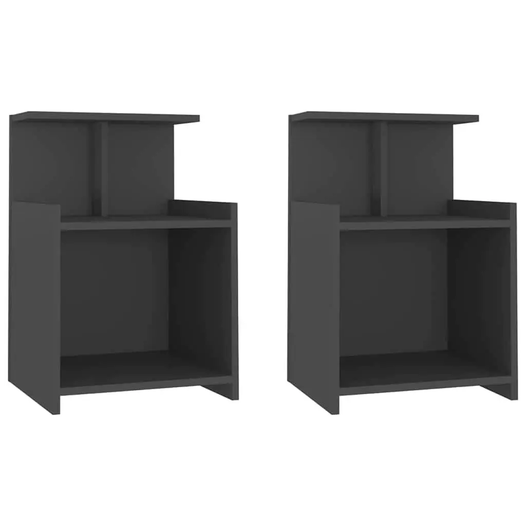 Bedside Tables Bedroom 2 pcs Grey Nightstands Open Shelves Storage Cabinet