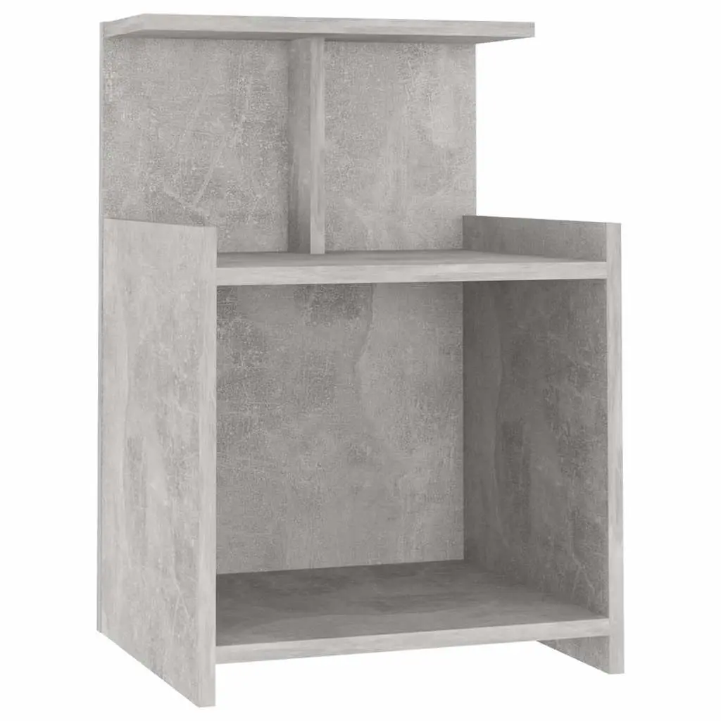 Grey Bedside Table 40x35x60cm with Open Shelves