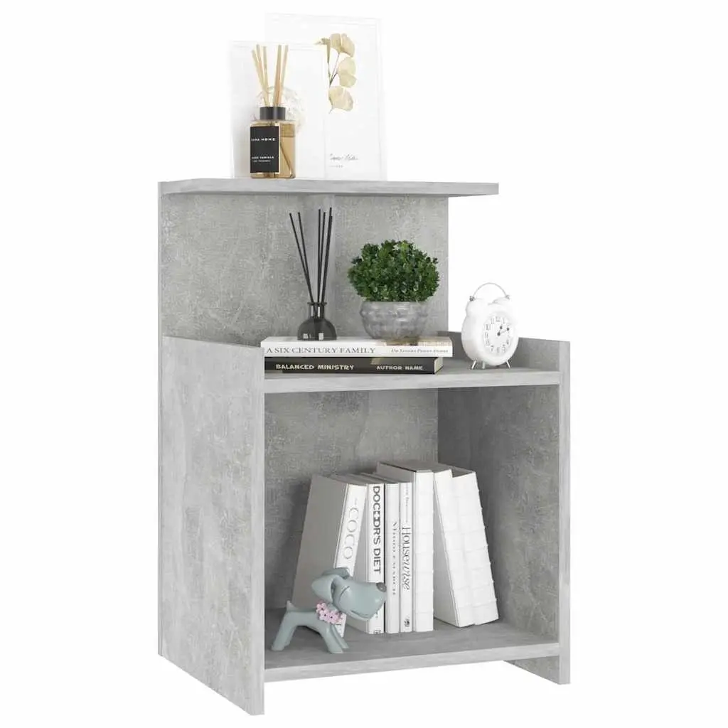 Grey Bedside Table 40x35x60cm with Open Shelves