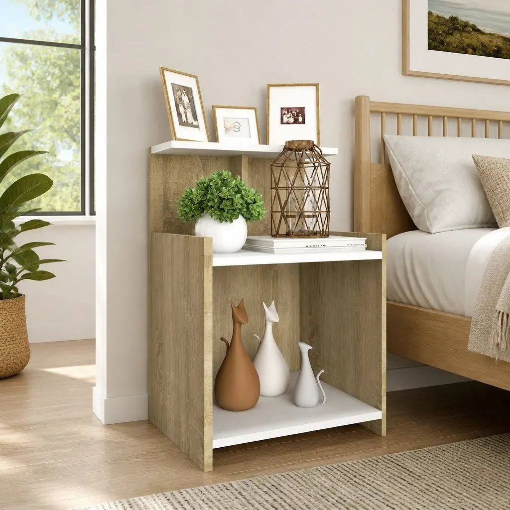 Bedside Table with 3 Open Shelves