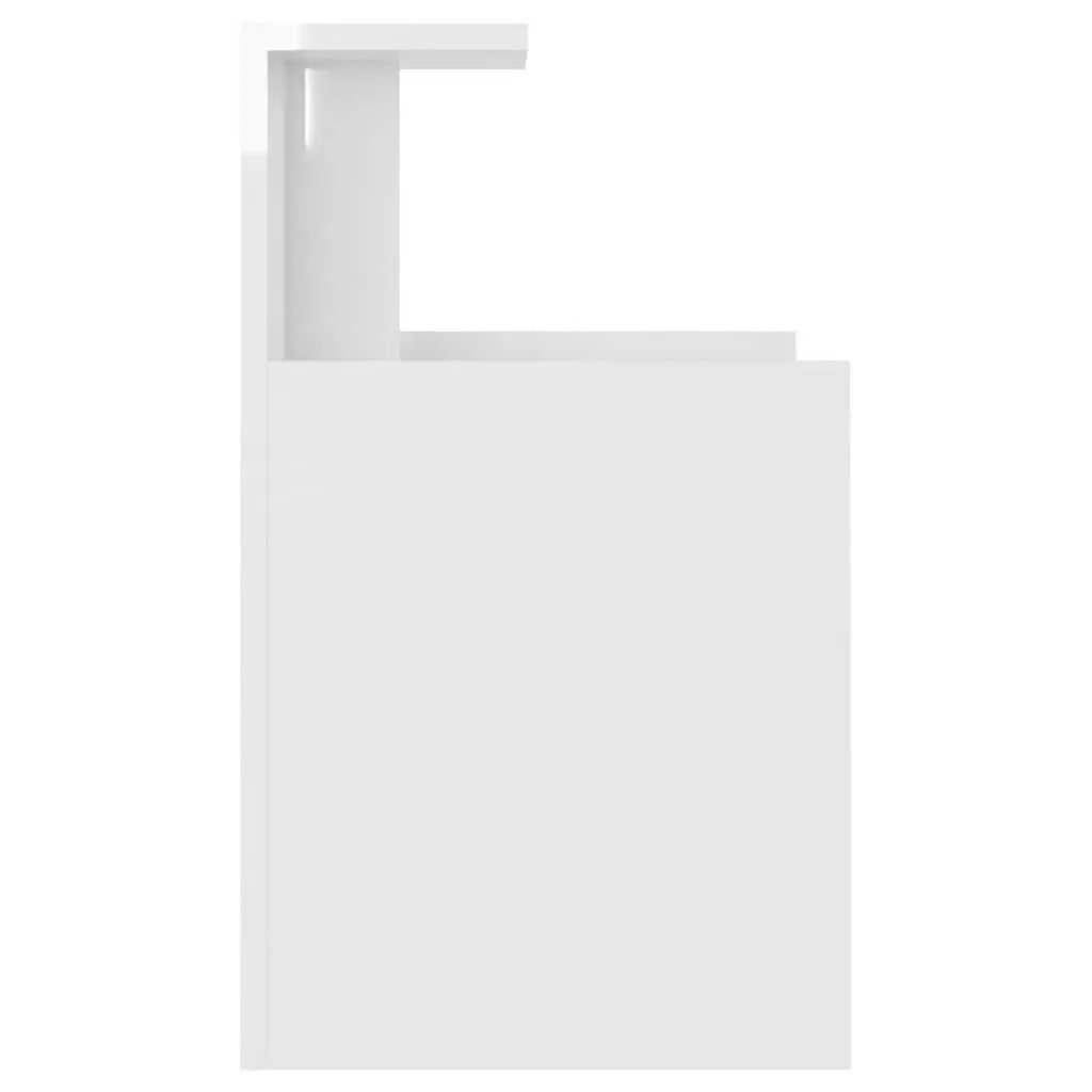 Bedside Table White High Gloss 3 Open Shelves Nightstand Storage Cabinet