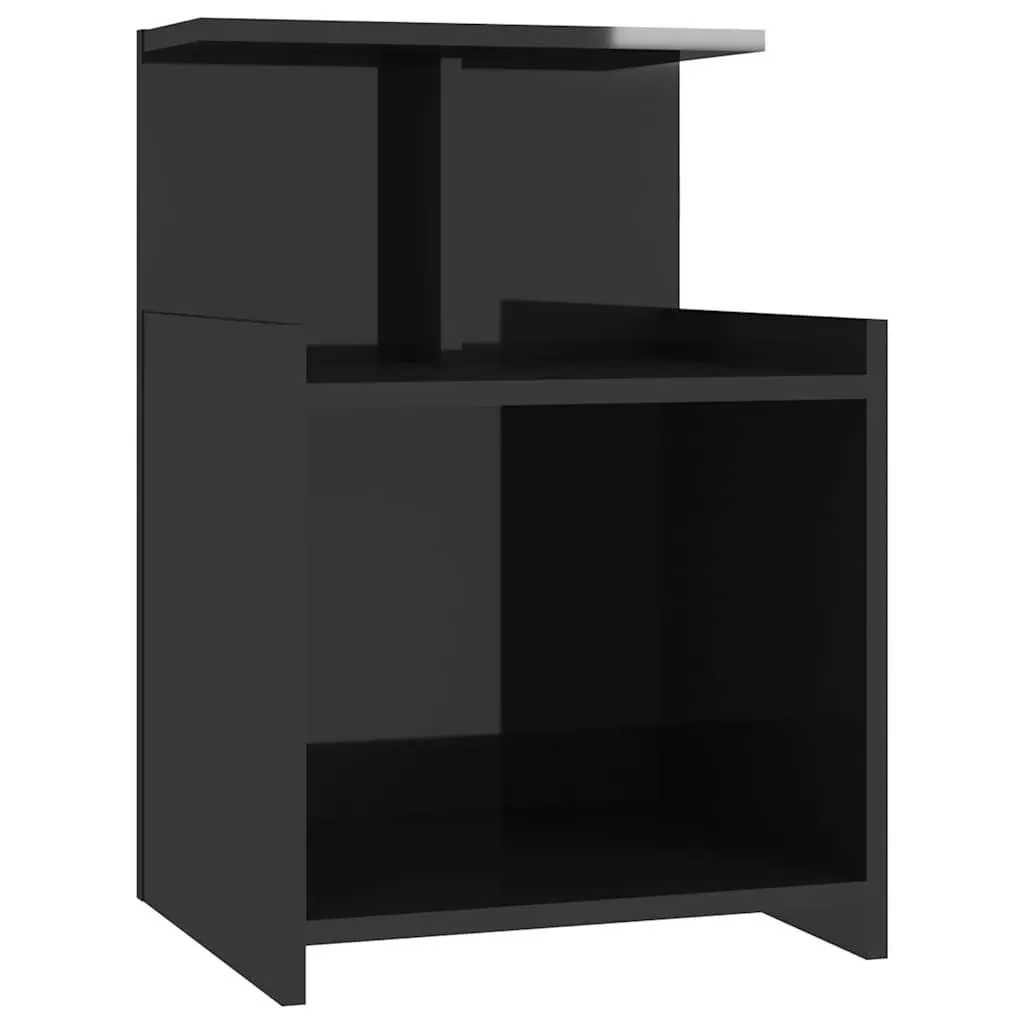 Black High Gloss Nightstand with Storage