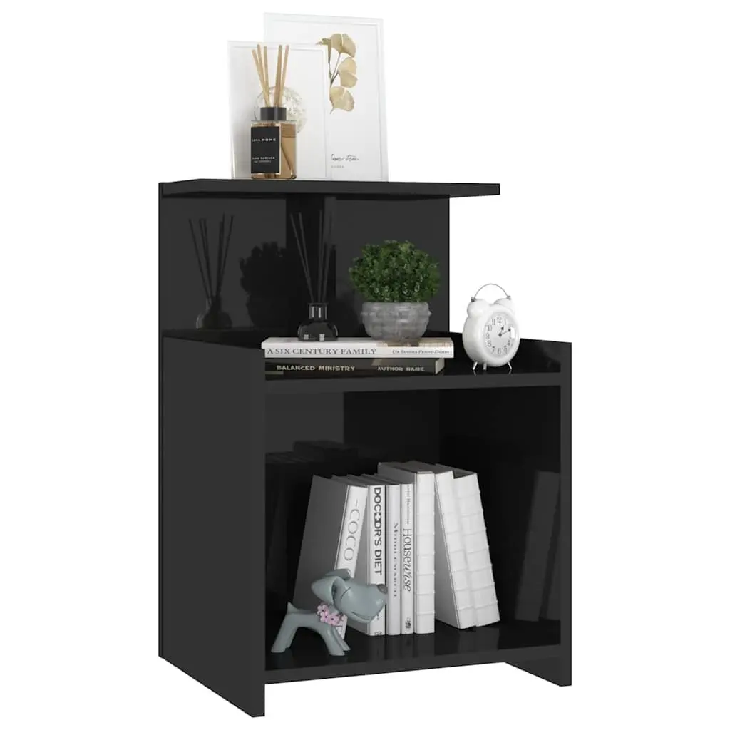 Black High Gloss Nightstand with Storage