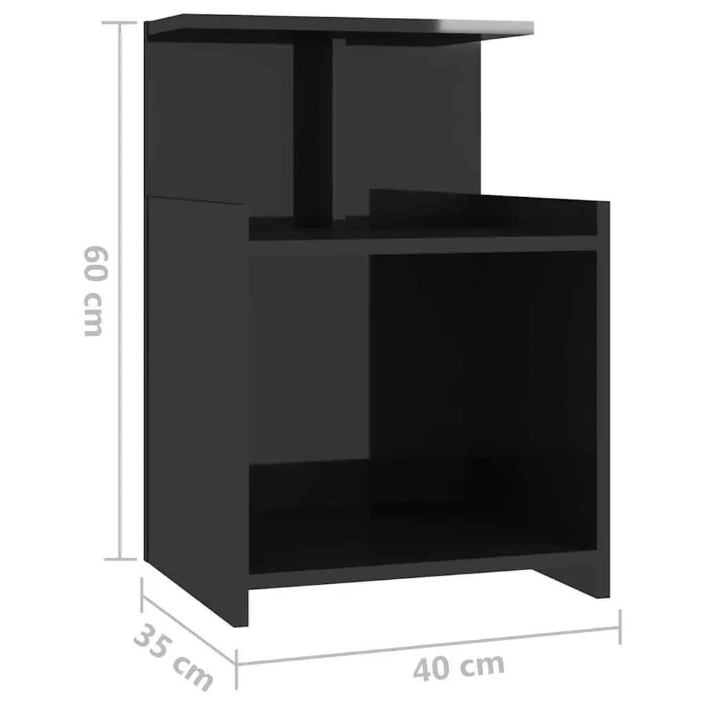 Black High Gloss Nightstand with Storage