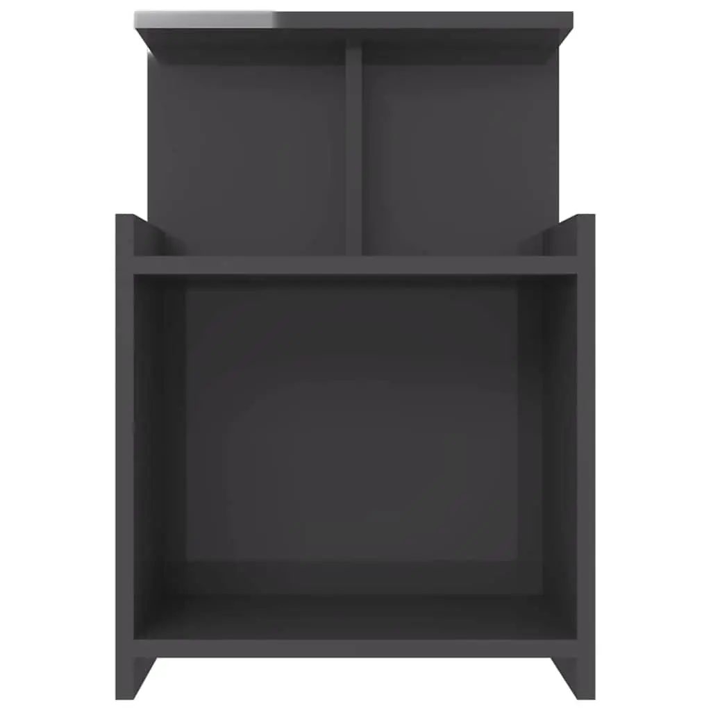 Bedside Table High Gloss Grey Bed Cabinet Nightstand with 3 Open Shelves
