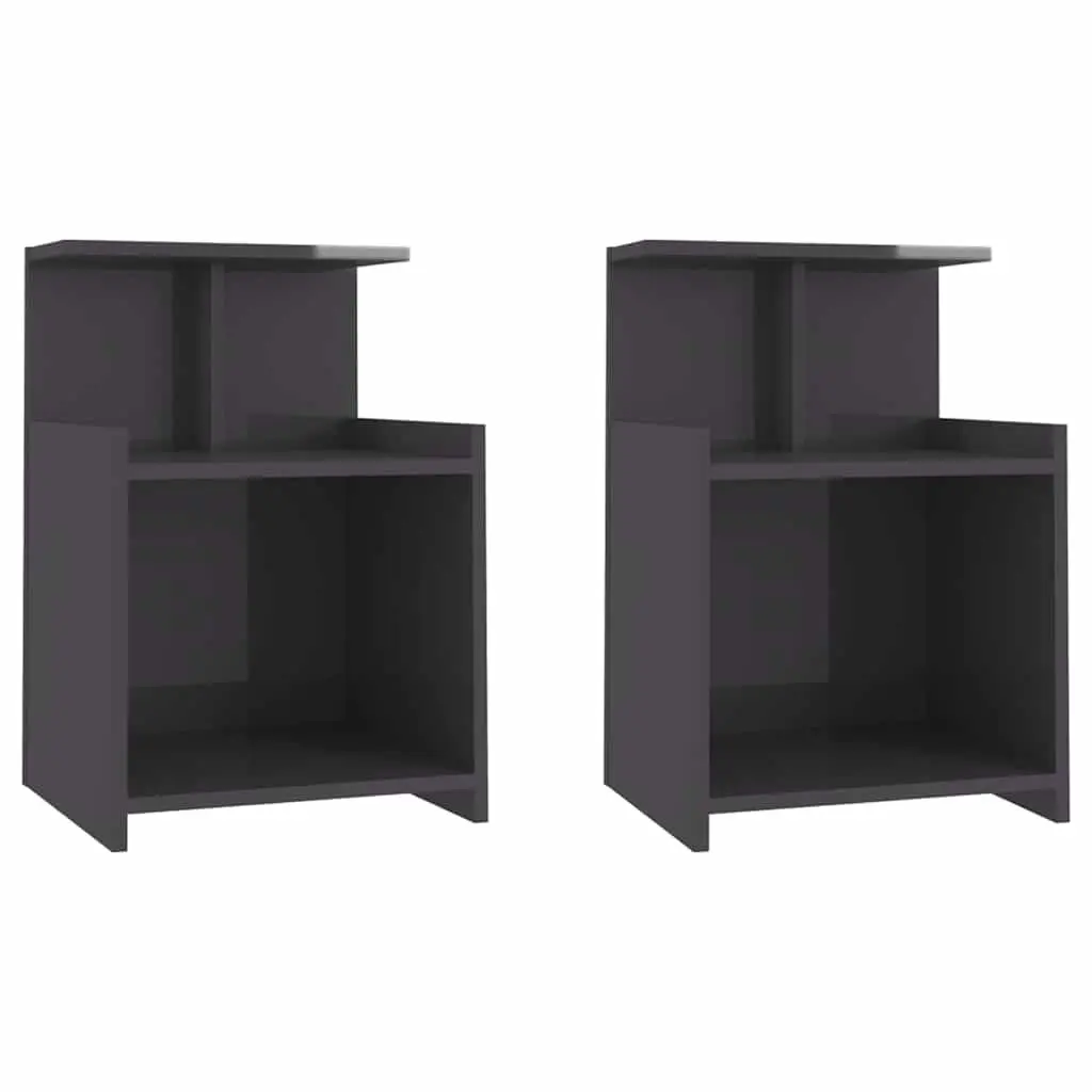 Bedside Table 2 pcs High Gloss Grey 40x35x60 cm Side Cabinet Nightstand Storage